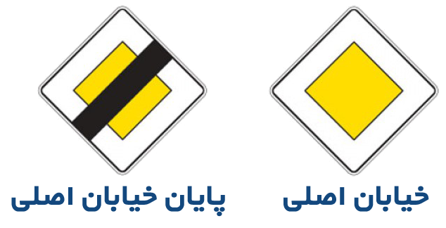 شکل تابلوی خیابان اصلی و پایان خیابان اصلی در آیین نامه رانندگی
